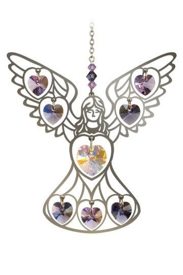 Angel Purple Crystal Dreams Pure Radiance Large Hanging Sun-Catcher Mobile Rainbow Maker - Handmade with Chrome Motif, Coloured Crystal Hearts & Pendant