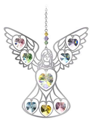 Angel Pastel Confetti Pure Radiance Large Crystal Hanging Sun-Catcher Mobile Rainbow Maker - Handmade with Chrome Motif, Coloured Crystal Hearts & Pendant