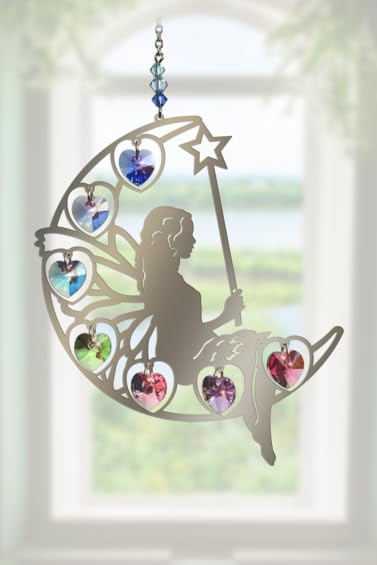 Fairy with Wand Confetti Crystals & Dreams Pure Radiance Large Chrome Motif with Coloured Crystal Hearts Hanging Sun-Catcher Rainbow Maker Mobile