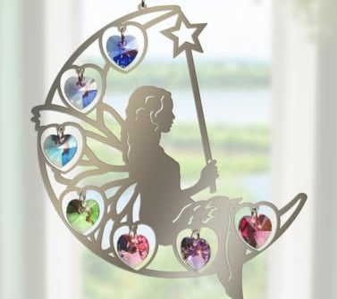 Fairy with Wand Confetti Crystals & Dreams Pure Radiance Large Chrome Motif with Coloured Crystal Hearts Hanging Sun-Catcher Rainbow Maker Mobile