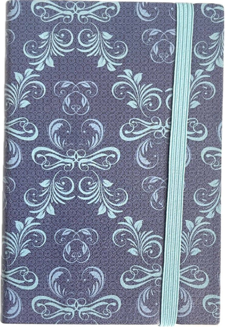 Blue Decorative Lined Pocket Notebook with Guided Edges and Elastic Band Closure