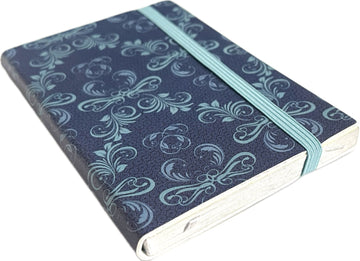 Blue Decorative Lined Pocket Notebook with Guided Edges and Elastic Band Closure