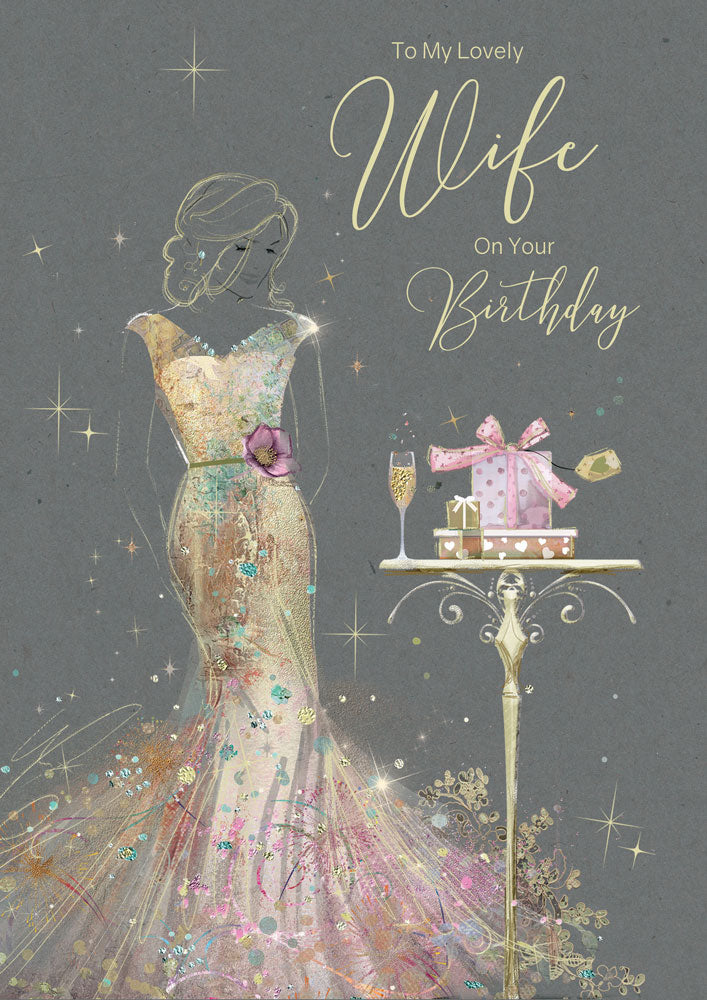 Lovely Wife on Your Birthday - Gorgeous Elegant Gold Glitter & Foil Finish Card