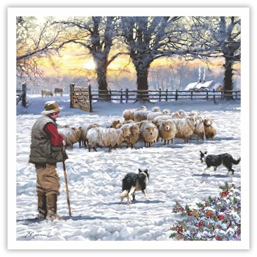 Sheep Farmer and Dogs in the Snow Festive 5 Charity Christmas Cards Multipack - In Aid of Rainbow Trust