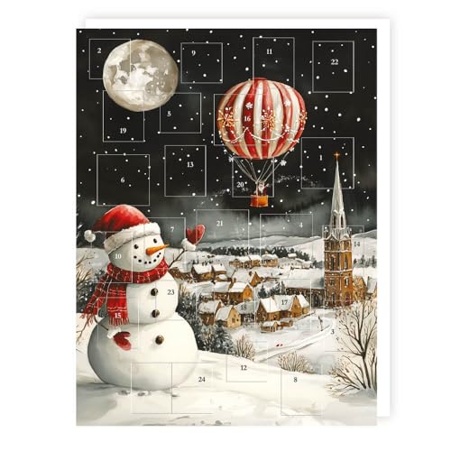Traditional Advent Calendar Hot Air Balloon Snowman -24 Door Christmas Countdown