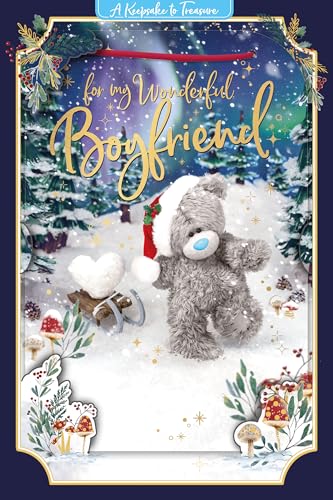 Me to You Tatty Teddy 3D Christmas Keepsake Card For Boyfriend, Tatty Teddy With Sled 6x9ins - Official Collection