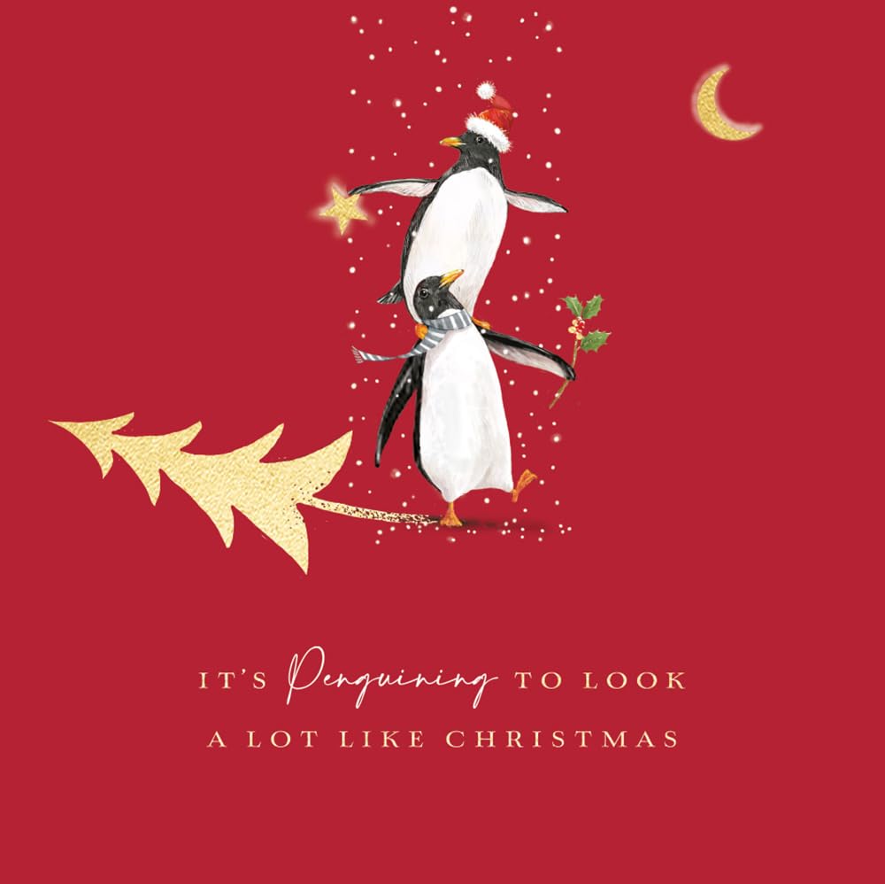 Festive Penguins Arts & Crafts Pack of 8 Christmas Cards in 2 Designs by The Curious Inksmith