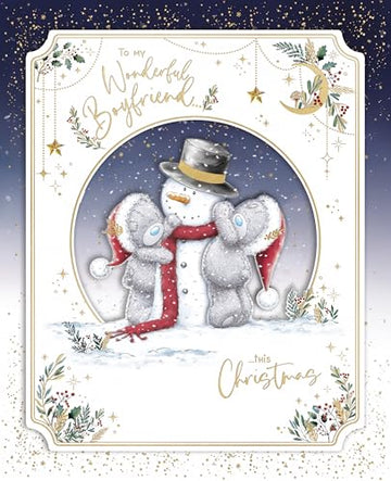 Wonderful Boyfriend Me To You Tatty Teddy Luxury Boxed Handmade Christmas Card - 8x10'' Tatty Teddy Bears With Snowman - Official Collection