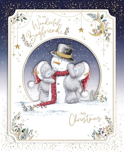 Wonderful Boyfriend Me To You Tatty Teddy Luxury Boxed Handmade Christmas Card - 8x10'' Tatty Teddy Bears With Snowman - Official Collection