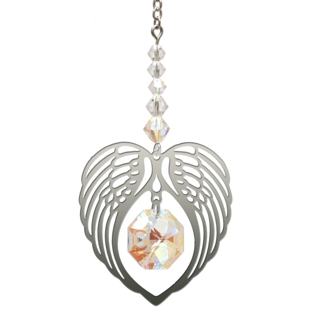 Angel Wing Heart - Aurora Borealis April Birthstone Colour Suncatcher Keepsake - Embellished with Crystals from Swarovski®