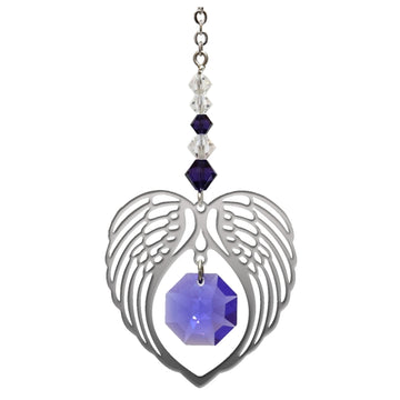 Angel Wing Heart - Amethyst February Birthstone Colour Suncatcher Keepsake - Embellished with Crystals from Swarovski®