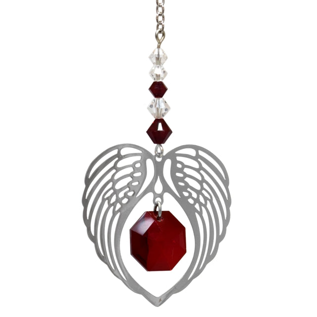 Angel Wing Heart - Garnet January Birthstone Colour Suncatcher Keepsake - Embellished with Crystals from Swarovski®