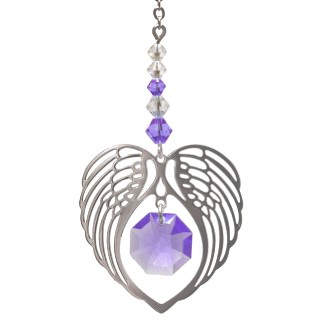 Angel Wing Heart - Light Amethyst June Birthstone Colour Suncatcher Keepsake - Embellished with Crystals from Swarovski®