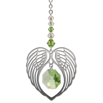 Angel Wing Heart - Peridot August Birthstone Colour Suncatcher Keepsake - Embellished with Crystals from Swarovski®