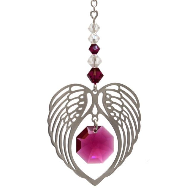 Angel Wing Heart - Ruby July Birthstone Colour Suncatcher Keepsake - Embellished with Crystals from Swarovski®