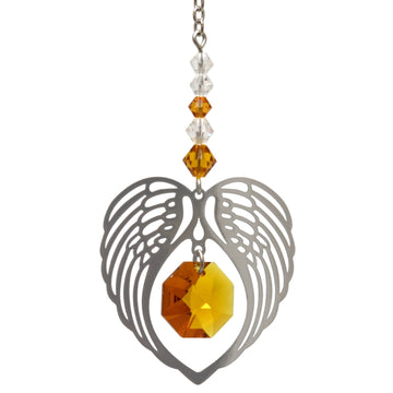 Angel Wing Heart - Topaz November Birthstone Colour Suncatcher Keepsake - Embellished with Crystals from Swarovski®