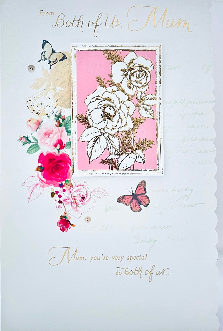 From Both of Us Mum - Gold Foil Roses Special Mother's Day Luxury Greeting Card