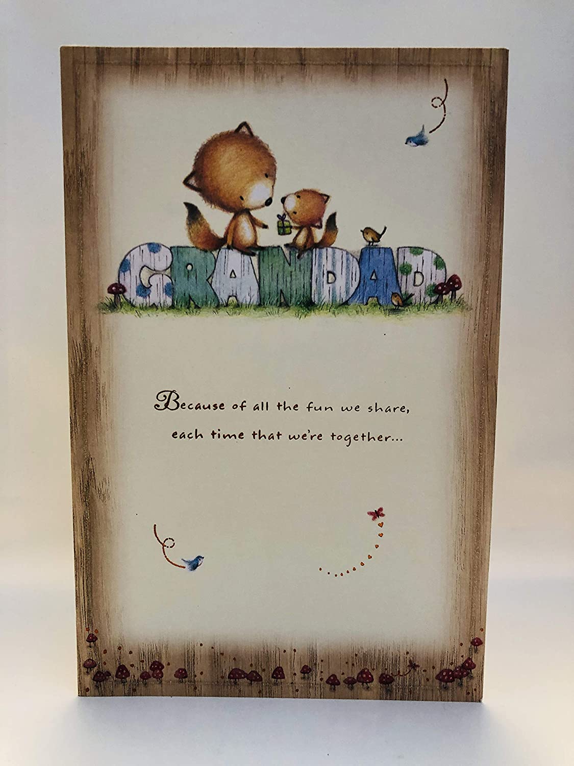 Cute Fox Loveliest Grandad Ever on Father's Day Because of All the Fun We Share Glitter Finish UK Greeting Card