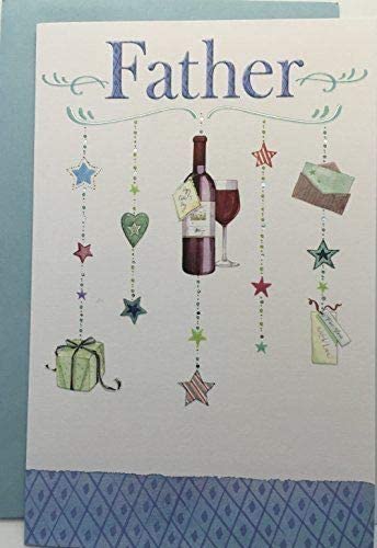 Father's Day Wine, Presents & Stars Special Silver Foil UK Greeting Card