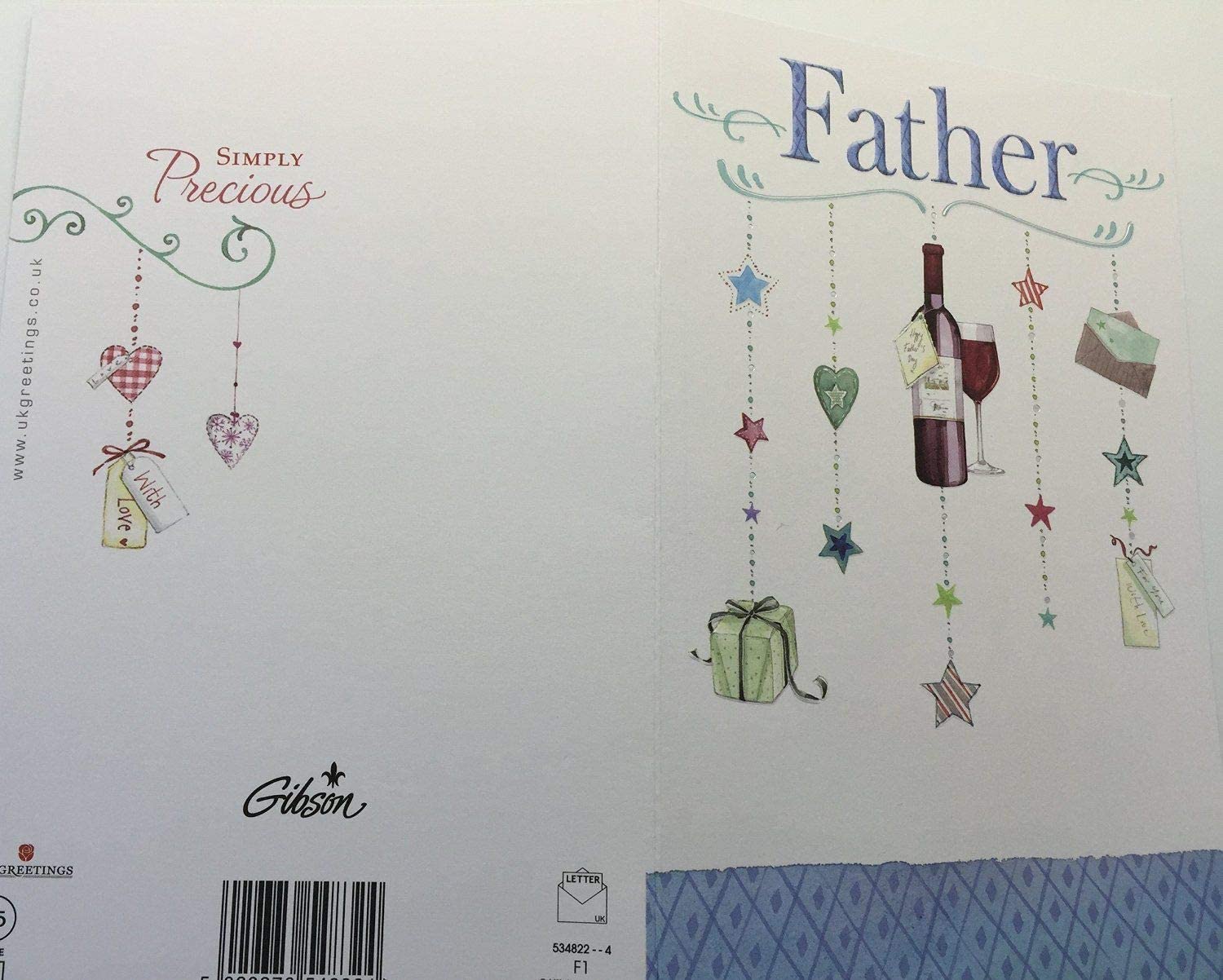 Father's Day Wine, Presents & Stars Special Silver Foil UK Greeting Card