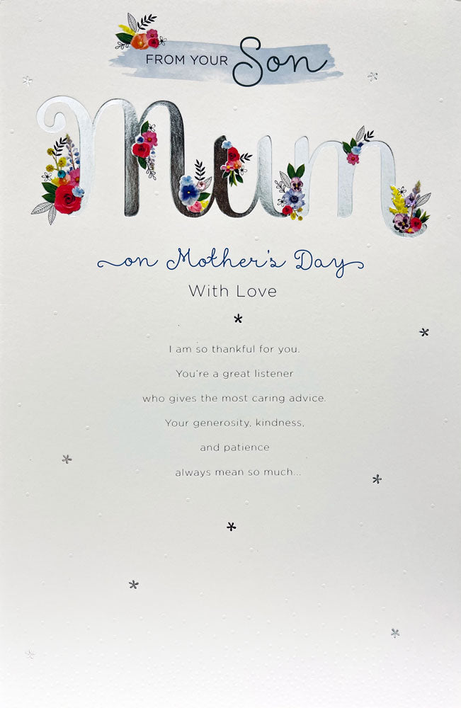 From Your Son Mum on Mother's Day With Love Luxury Large Floral UK Greetings Card