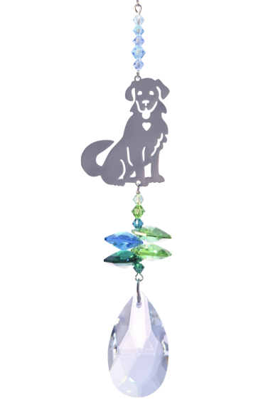 Adorable Puppy Crystal Fantasy Hanging Sun-catcher Mobile Ornament Rainbow Maker with 38mm Almond Shape Crystal