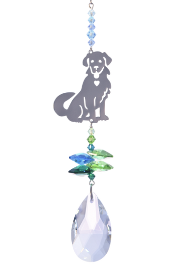 Adorable Puppy Crystal Fantasy Hanging Sun-catcher Mobile Ornament Rainbow Maker with 38mm Almond Shape Crystal