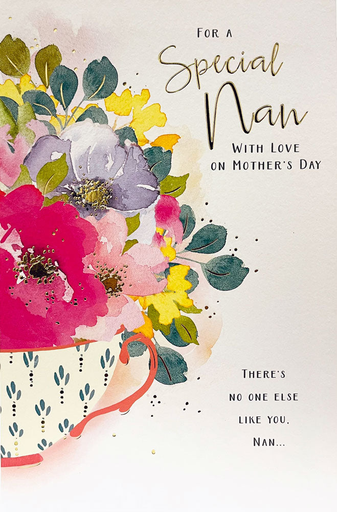 For A Special Nan With Love on Mother's Day Gold Foil Floral Luxury Card from UK Greetings