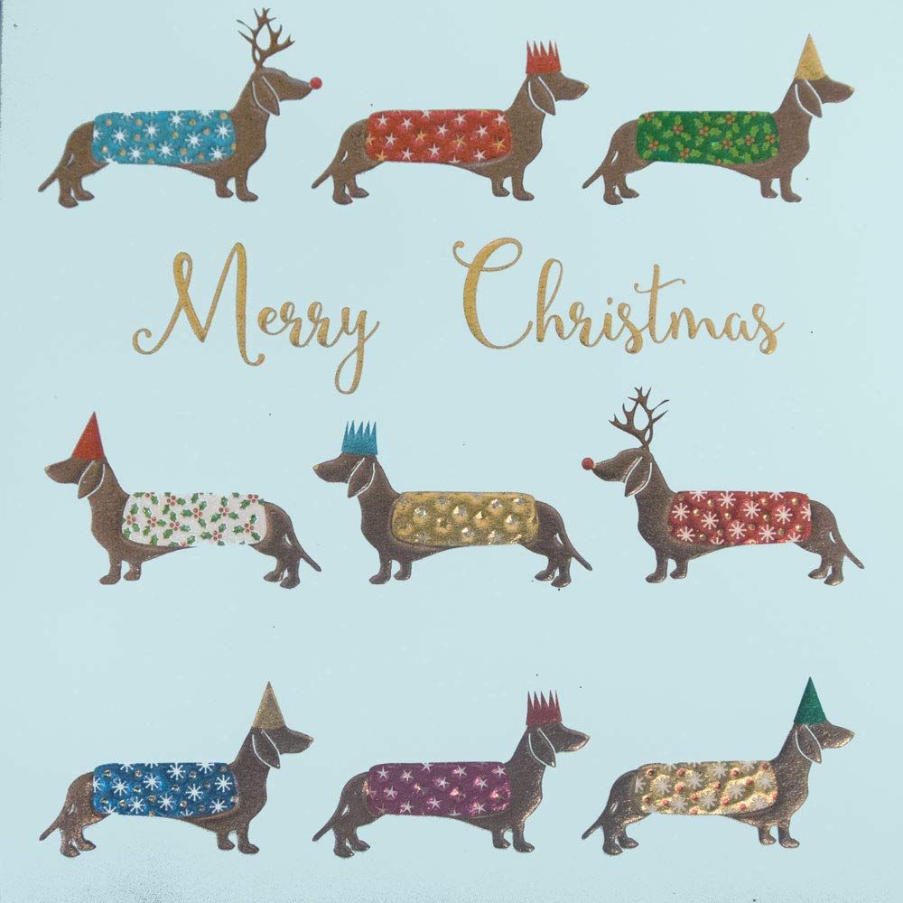 Daschund Dogs Foil Embossed Finish Pack of 5 Charity Christmas & New Year Cards