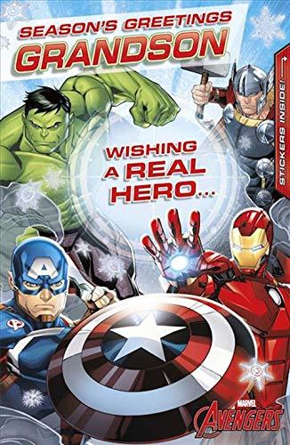 UKG Grandson Seasons Greetings Awesome Marvel Avengers Christmas Card with Stickers Inside