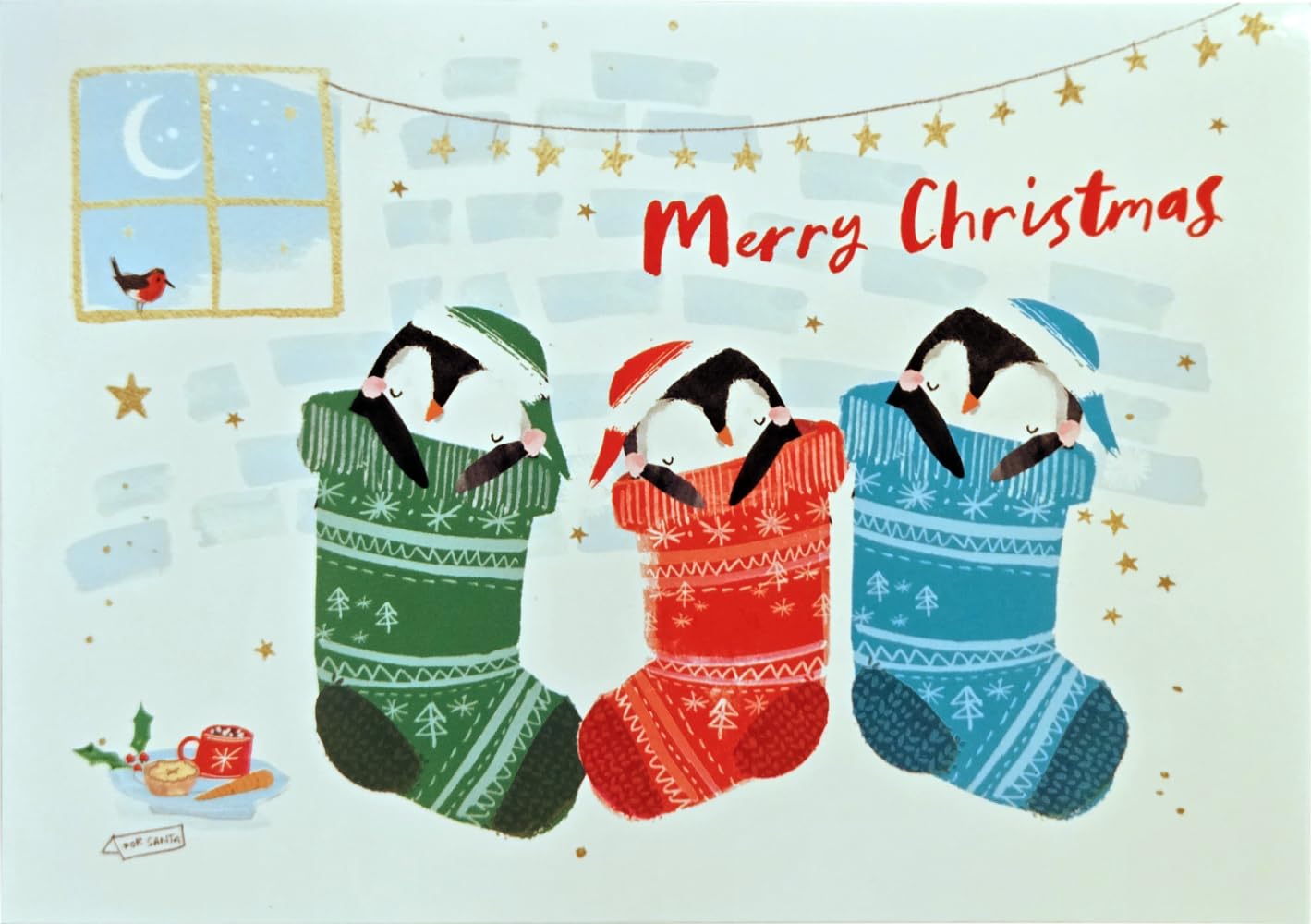 Cute Festive Penguins Little Puddings Designed with Love 5 Christmas Cards Pack - Eco-Friendly - Premium Gloss Finish by Woodmansterne