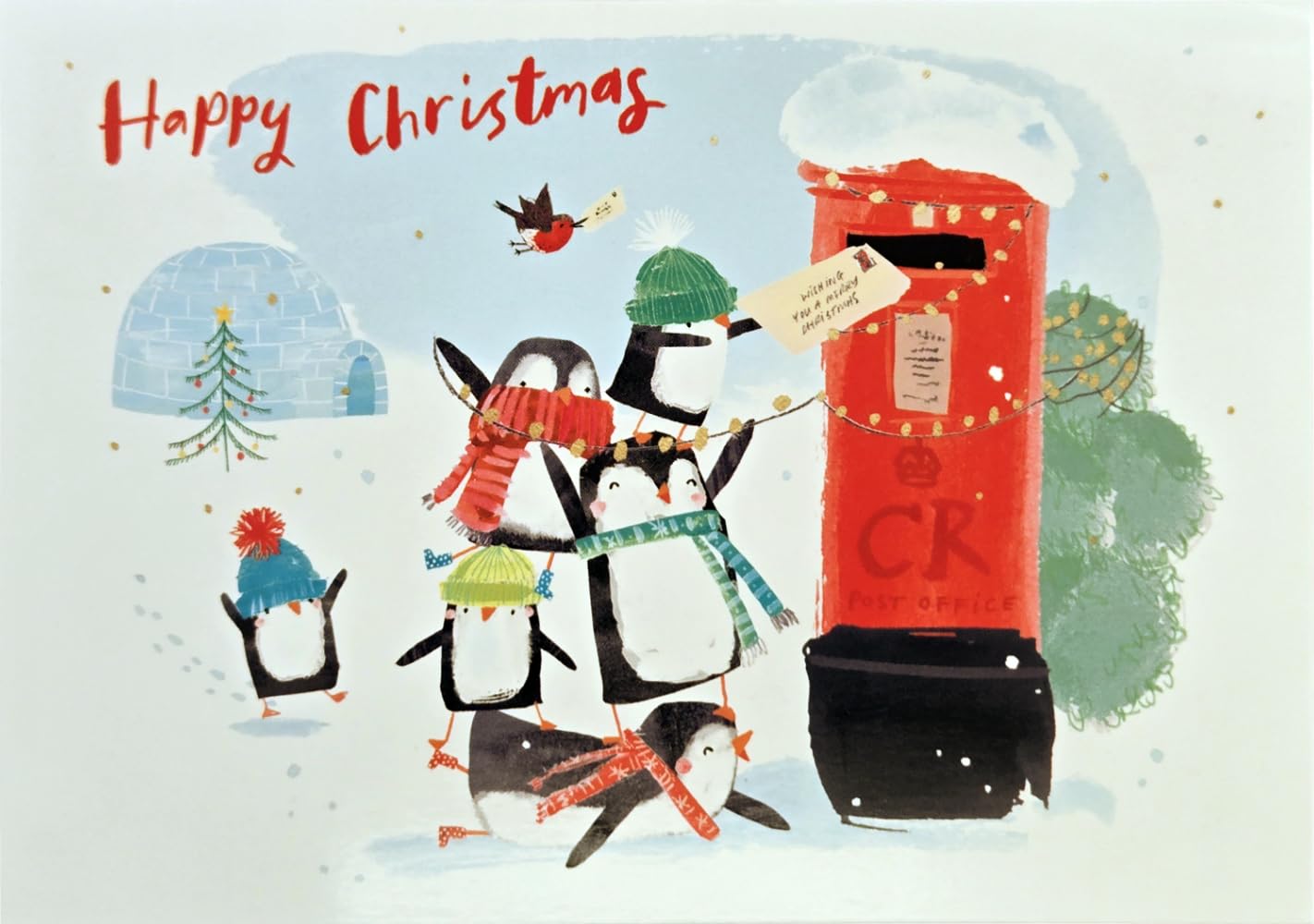 Cute Festive Penguins Little Puddings Designed with Love 5 Christmas Cards Pack - Eco-Friendly - Premium Gloss Finish by Woodmansterne