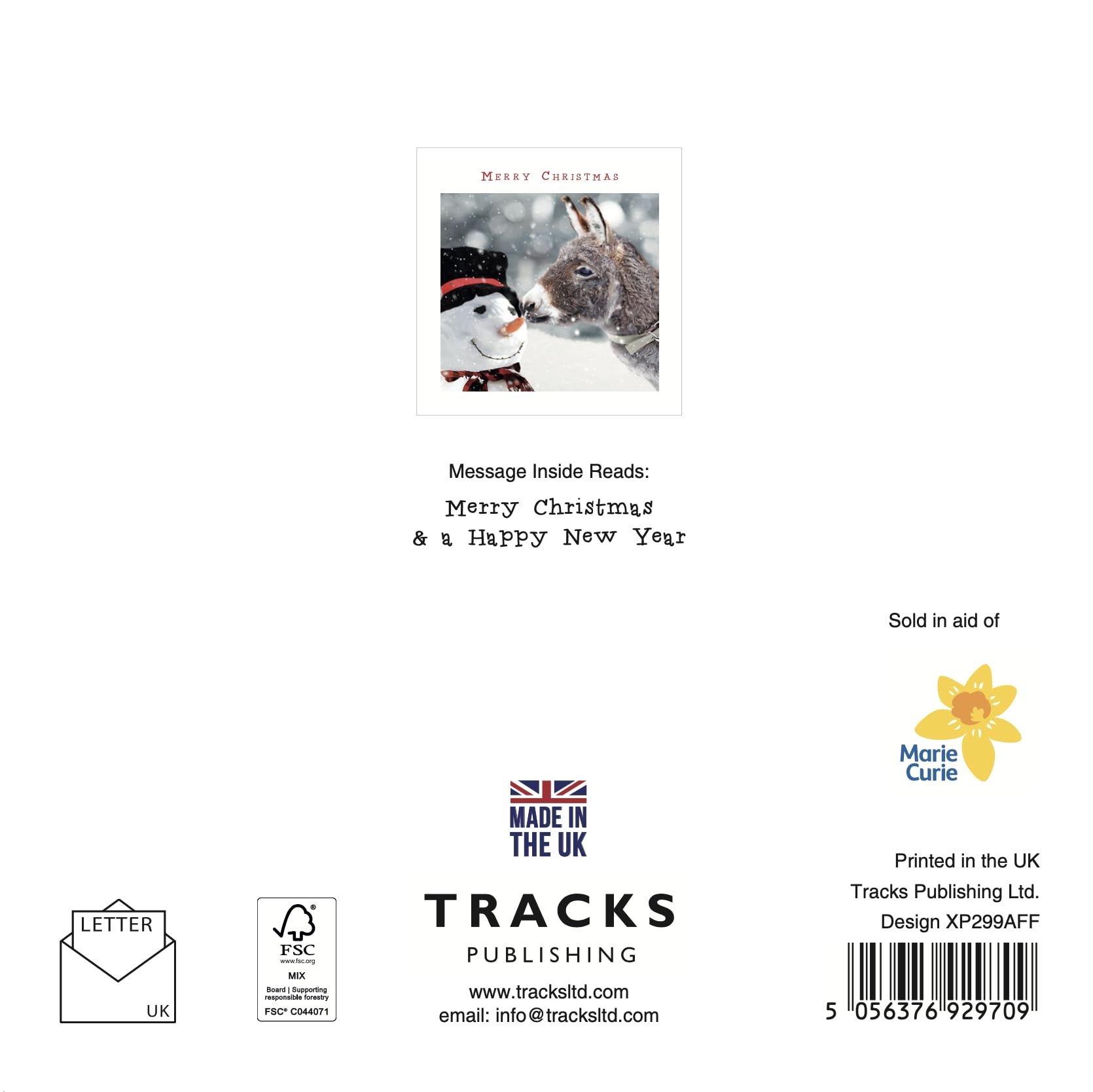 Festive Dressed Jolly Snowman & Donkey Photographic Charity Christmas 5 Card Pack - Red Foil Lettered Merry Christmas