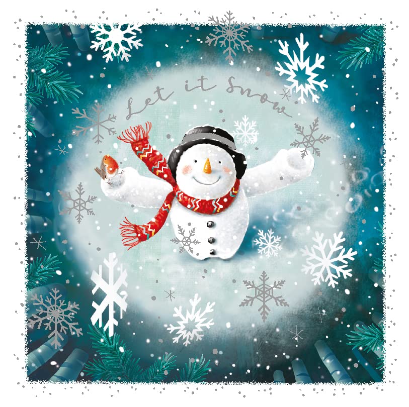 Smiling Snowman Let it Snow Festive Foil Finished 6 Charity Christmas Cards Pack