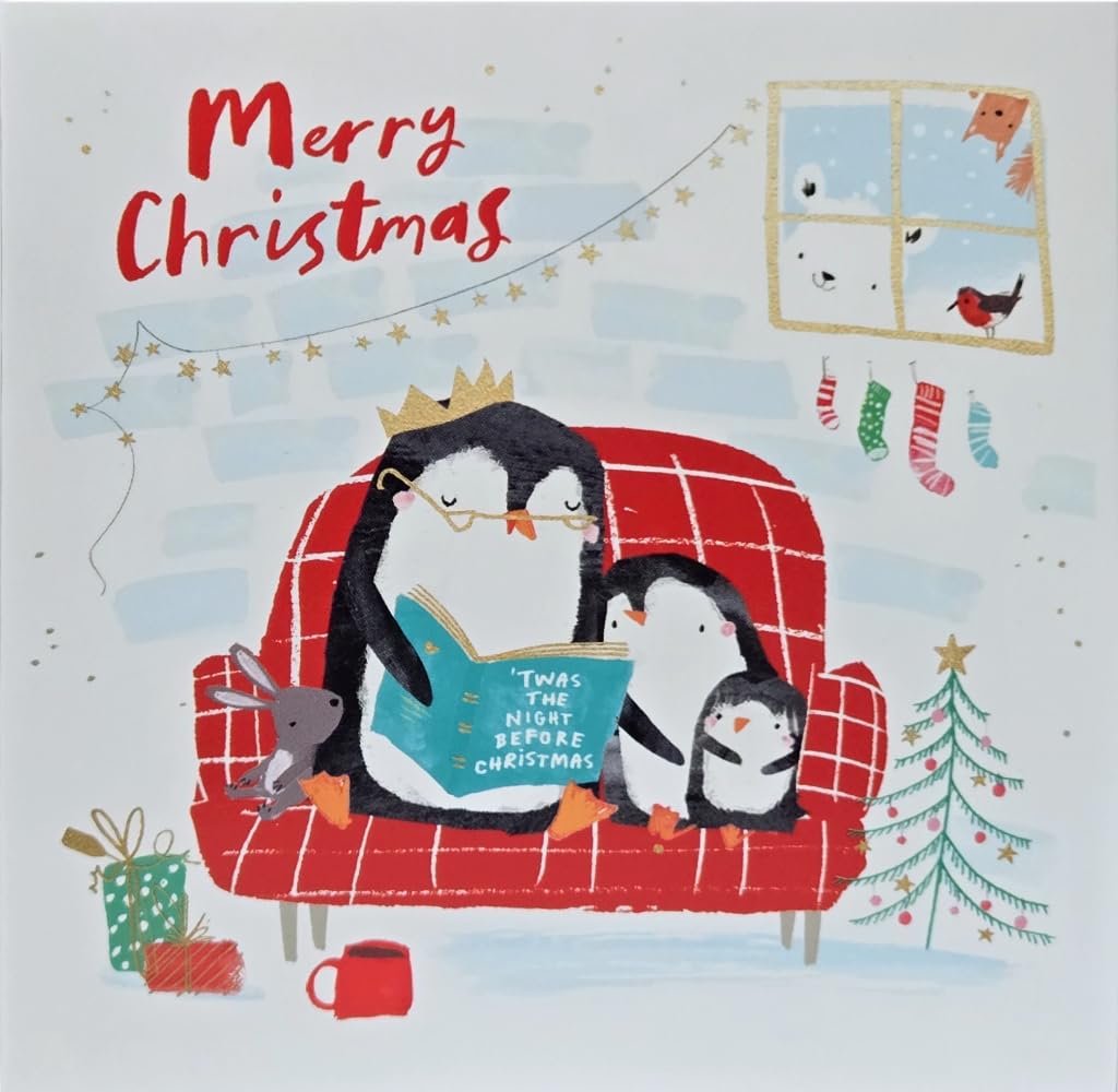Cute Festive Penguins Little Puddings Designed with Love 5 Christmas Cards Pack - Eco-Friendly - Premium Gloss Finish by Woodmansterne