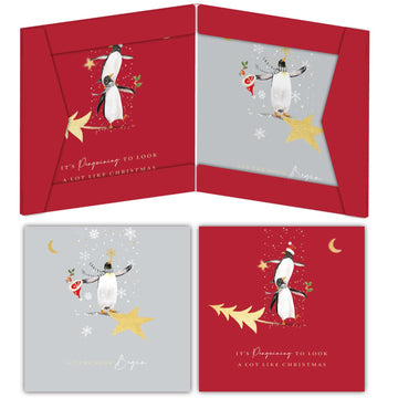 Festive Penguins Arts & Crafts Pack of 8 Christmas Cards in 2 Designs by The Curious Inksmith