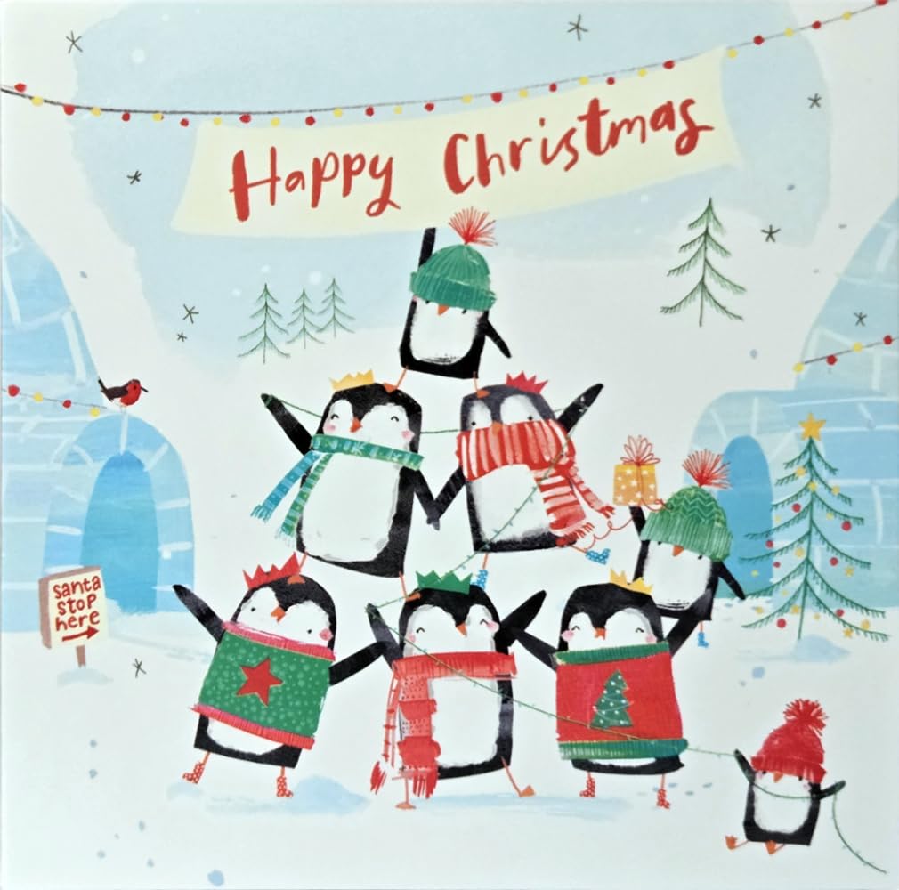 Cute Festive Penguins Little Puddings Designed with Love 5 Christmas Cards Pack - Eco-Friendly - Premium Gloss Finish by Woodmansterne
