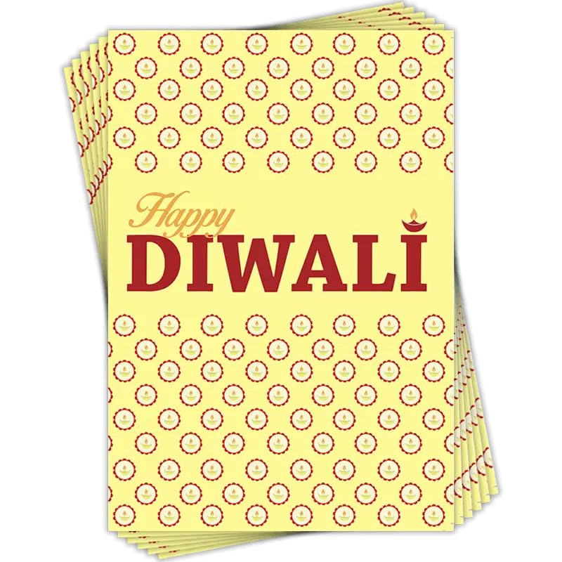 Hindu Festive of Lights Diwali Celebration Pack of 6 Greeting Cards - Diyas - Premium Board - Eco-Friendly