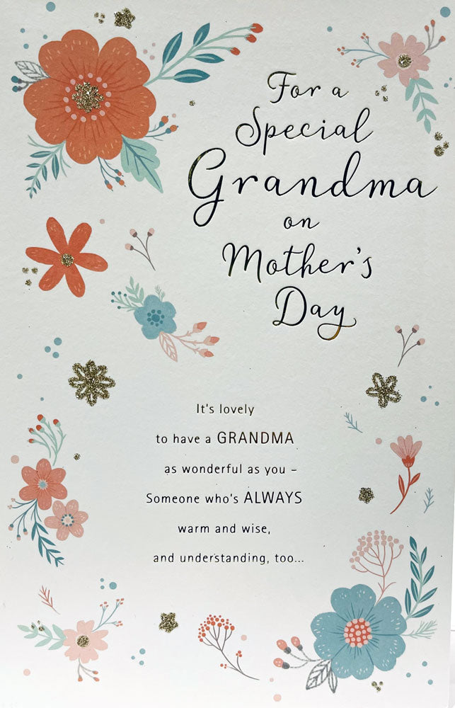 For A Special Grandma on Mother's Day Gold Foil Glitter Floral Luxury Card from UK Greetings