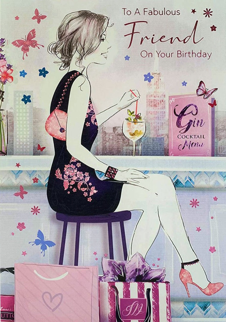 Fabulous Friend On Your Birthday - Gin Cocktail Shopping Greeting Card by Cherry Orchard