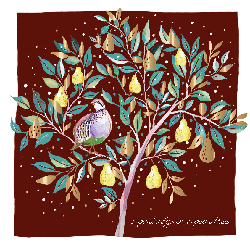 Partridge In A Pear Tree - Pack of 6 Foiled Art Xmas Charity Christmas & New Year Cards