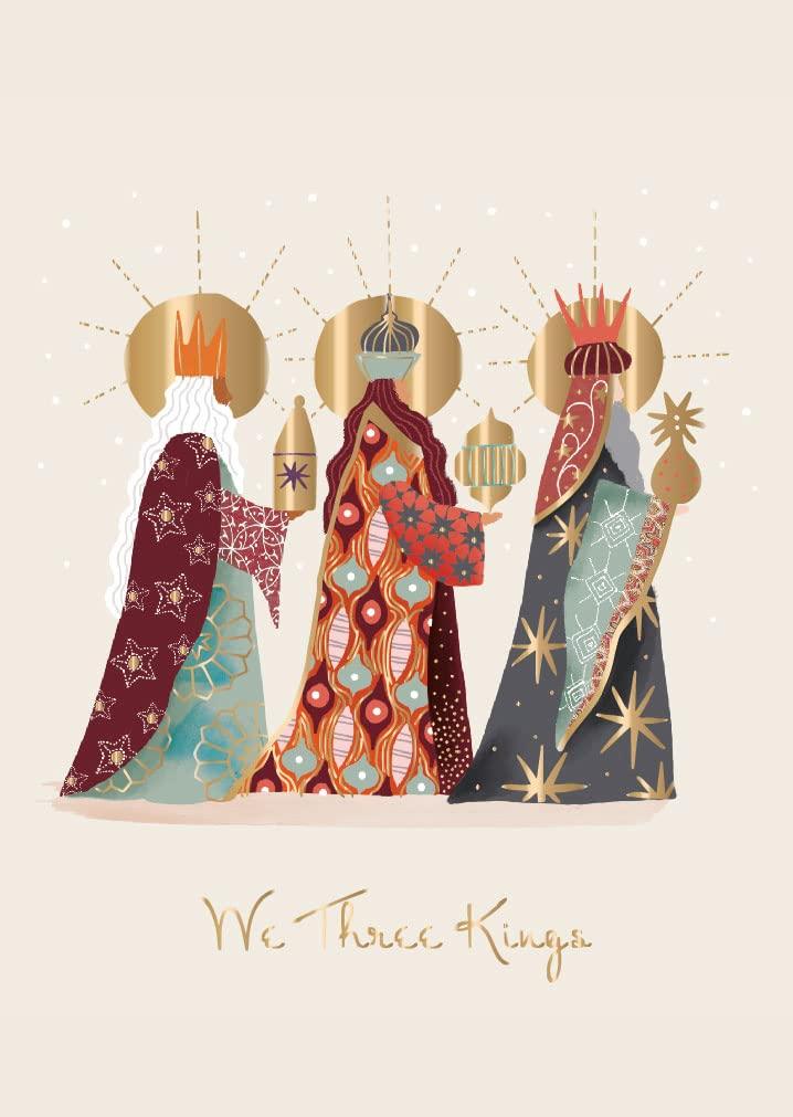 We Three Kings Religious Art Gold Foil Finished British Heart Foundation Charity Christmas Pack of 5 Cards by Ling Design