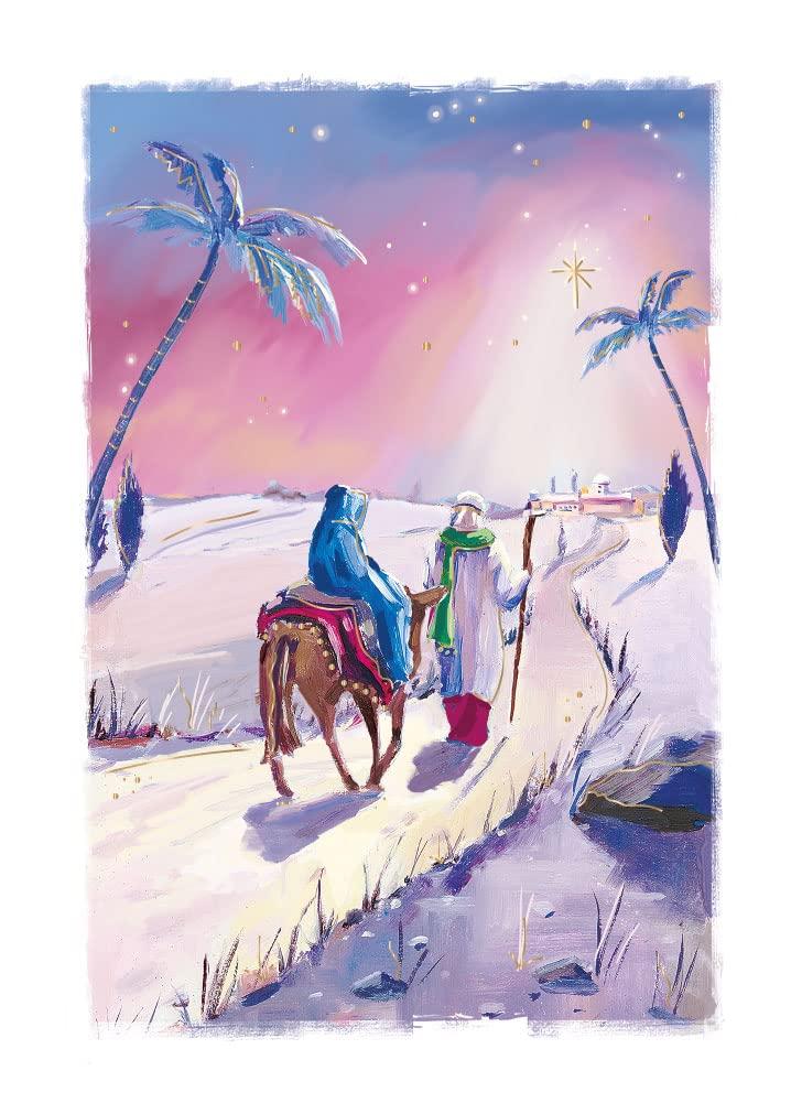 Road to Bethlehem Religious Art Gold Foil Finished British Heart Foundation Charity Christmas Pack of 5 Cards by Ling Design