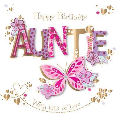 Auntie Happy Birthday Handmade Embellished Pink Butterfly Greeting Card by Talking Pictures