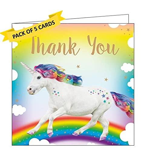 Rainbow Unicorn - Premium Board Pack of 5 Thank You Cards by Tracks Publishing