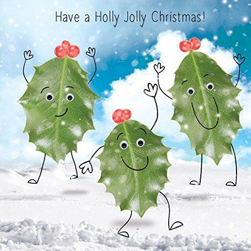 Holly Jolly Dancing Leaves Cute Funny Goggly 3D Moving Eyes Christmas Card