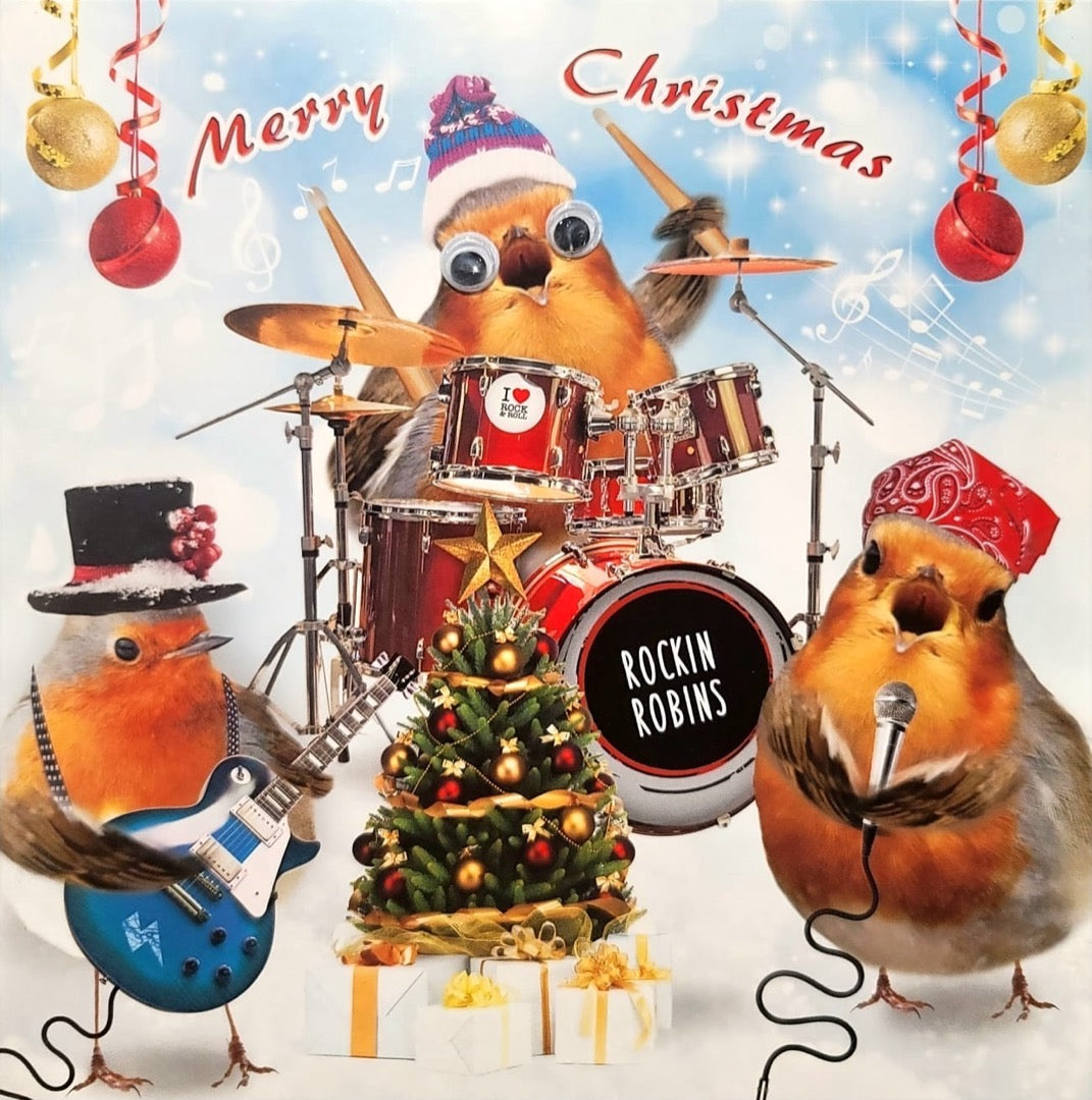 Rockin Robins Band 3D Goggly Moving Eyes Merry Christmas & Happy New Year Card