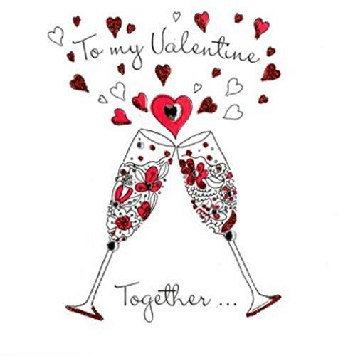 To My Valentine Together...is the Best Place To Be! Champagne Flutes Hearts Valentine's Day Greeting Card Hand Finished
