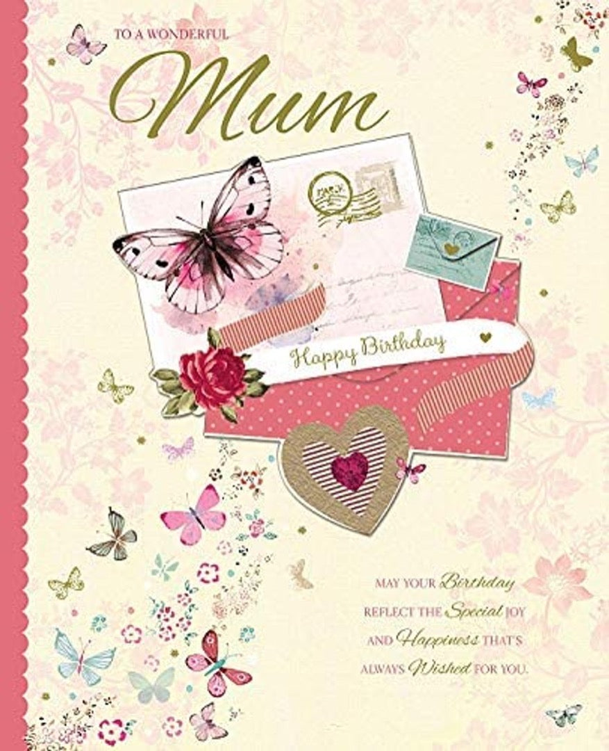 Wonderful Mum Butterflies - Wishing Well Large Luxury Boxed Birthday Card