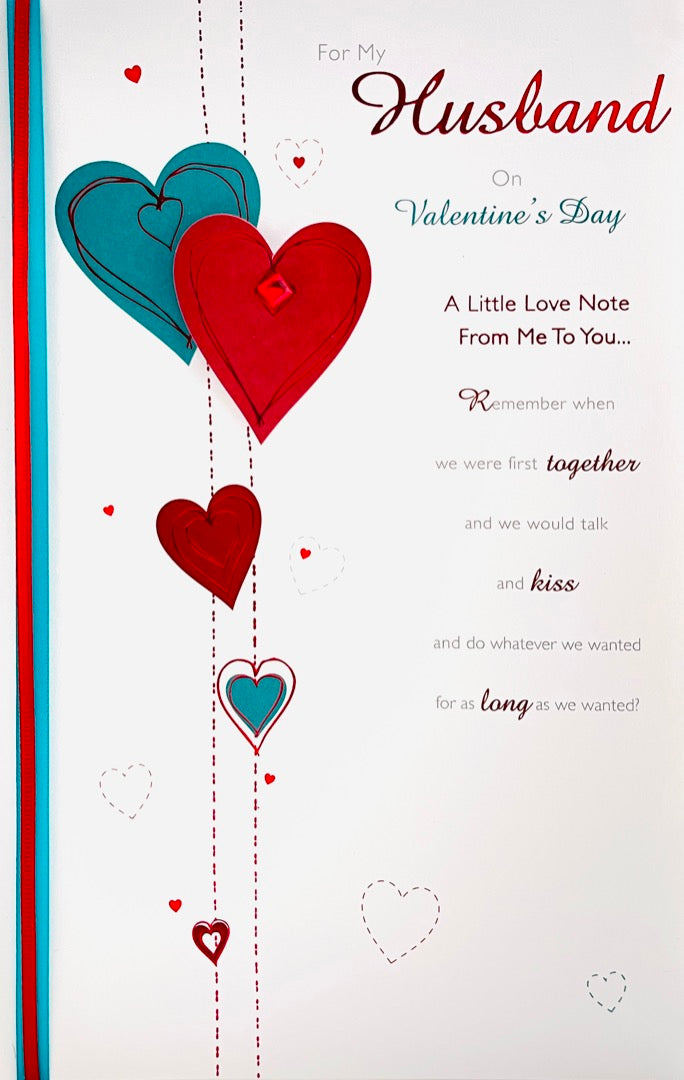 Husband Valentine's Day Large Greeting Card - A Love Note From Me To You - Lovely Heartfelt Verse with 3D Embellishment Raised and Foil Finish